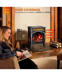 Cowsar Electric Fireplace Heater 17" , Different Flame Effects, Adjustable Brightness and Heating Mode, Overheating Safe Design
