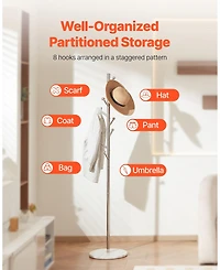 Slickblue Marble Base Coat Rack Stand with 8 Hooks, Freestanding Design