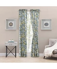 Ellis Hydrangea Classic Pattern Printed 1.5 X22 Rod Pocket Window Tailored Pair With Ties 68 X22x72 X22 Blue