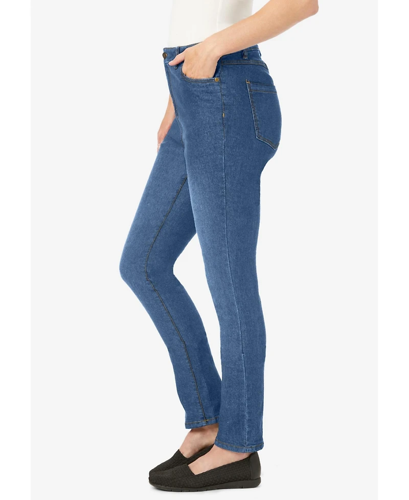 Woman Within Women's Tall Straight-Leg Stretch Comfort Denim Five-Pocket Jeans