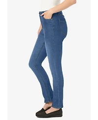 Woman Within Women's Tall Straight-Leg Stretch Comfort Denim Five-Pocket Jeans