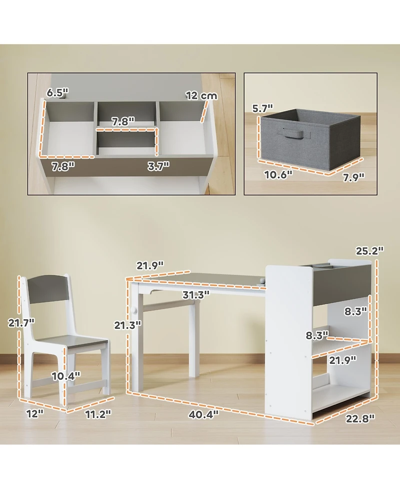 Qaba Kids Desk and Chair Set, Activity Craft Table for 3-8, Natural Wood