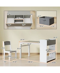 Qaba Kids Desk and Chair Set, Activity Craft Table for 3-8, Natural Wood