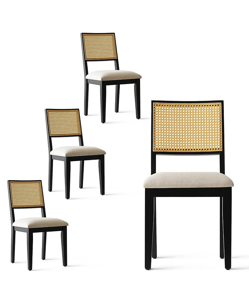 Maison Boucle 5-Piece Black Round Dining Set, Mdf Table with Faux Rattan Back Chairs and Upholstered Seats Apartment Small Room-Maison