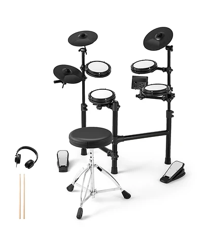 Sugift Electric Drum Set Foldable Drum Kit with 10 Demos Usb Midi and 2 Drumsticks