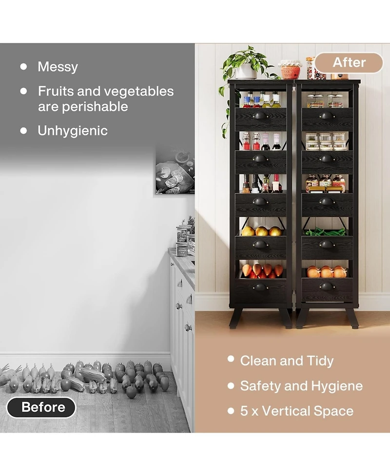 Tribesigns 5-Tier Narrow Snack Stand Kitchen Stand Fruit Basket,Wood Fruit and Vegetable Storage Rack