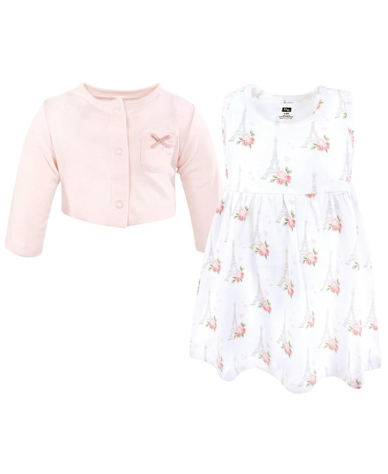 Hudson Baby Toddler Girls Cotton Dress and Cardigan Set, Bonjour Paris
