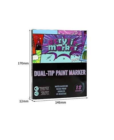 Htutwoo 12 Colors Double-Headed Acrylic Marker Pen, Stackable Color, Non-Transparent Paper Graffiti Painting Ceramic Marker Pen