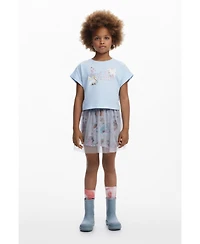 Desigual Girls Girls's Cropped T-shirt with shiny logo rabbits