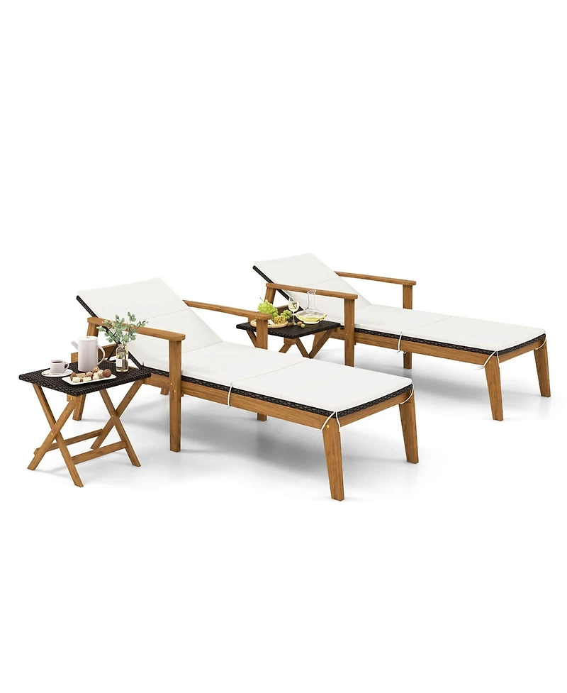 Costway 2 Pcs Outdoor Chaise Lounge Chair Set with Armrests & 4-Level Backrest for Poolside