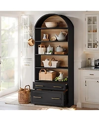 Tribesigns 76.8" Tall Arched Kitchen Pantry, 5-Tier Pantry Cabinet with Storage Drawer, Freestanding Wooden Organizer