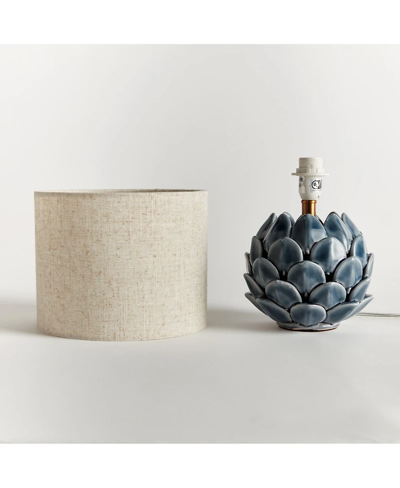 Declan Mini Lamp - Blue Ceramic & Linen Shade - Artichoke
