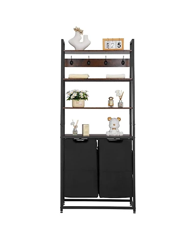 Slickblue Laundry Hamper with 4 Tiers, 2 Compartments, Shelves, and Hooks