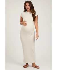 Pinkblush Maternity Cream Fitted Short Sleeve Maxi Dress
