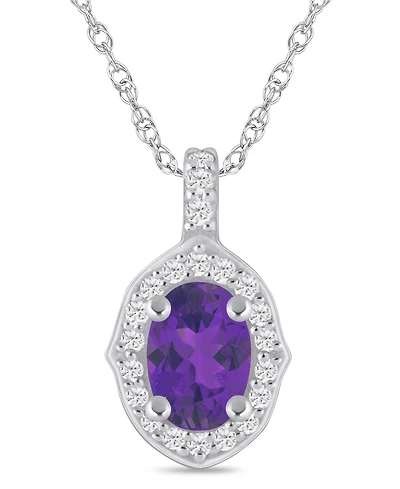 Macy's Gemstone and Diamond Halo Pendant Necklace (1/5 ct. t.w.) 10k White Gold (also Yellow Gold)