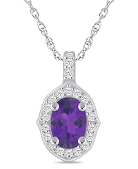 Macy's Gemstone and Diamond Halo Pendant Necklace (1/5 ct. t.w.) 10k White Gold (also Yellow Gold)