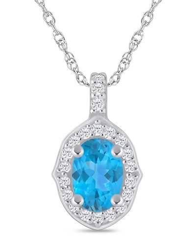 Macy's Gemstone and Diamond Halo Pendant Necklace (1/5 ct. t.w.) 10k White Gold (also Yellow Gold)