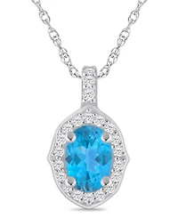 Macy's Gemstone and Diamond Halo Pendant Necklace (1/5 ct. t.w.) 10k White Gold (also Yellow Gold)