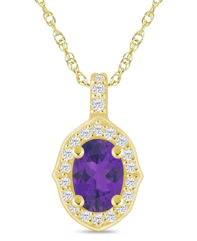 Macy's Gemstone and Diamond Halo Pendant Necklace (1/5 ct. t.w.) 10k White Gold (also Yellow Gold)