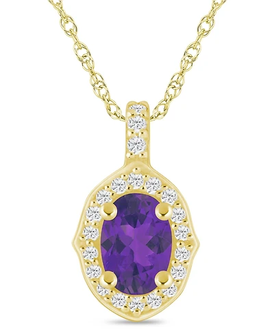Macy's Gemstone and Diamond Halo Pendant Necklace (1/5 ct. t.w.) 10k White Gold (also Yellow Gold)