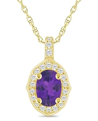 Macy's Gemstone and Diamond Halo Pendant Necklace (1/5 ct. t.w.) 10k White Gold (also Yellow Gold)