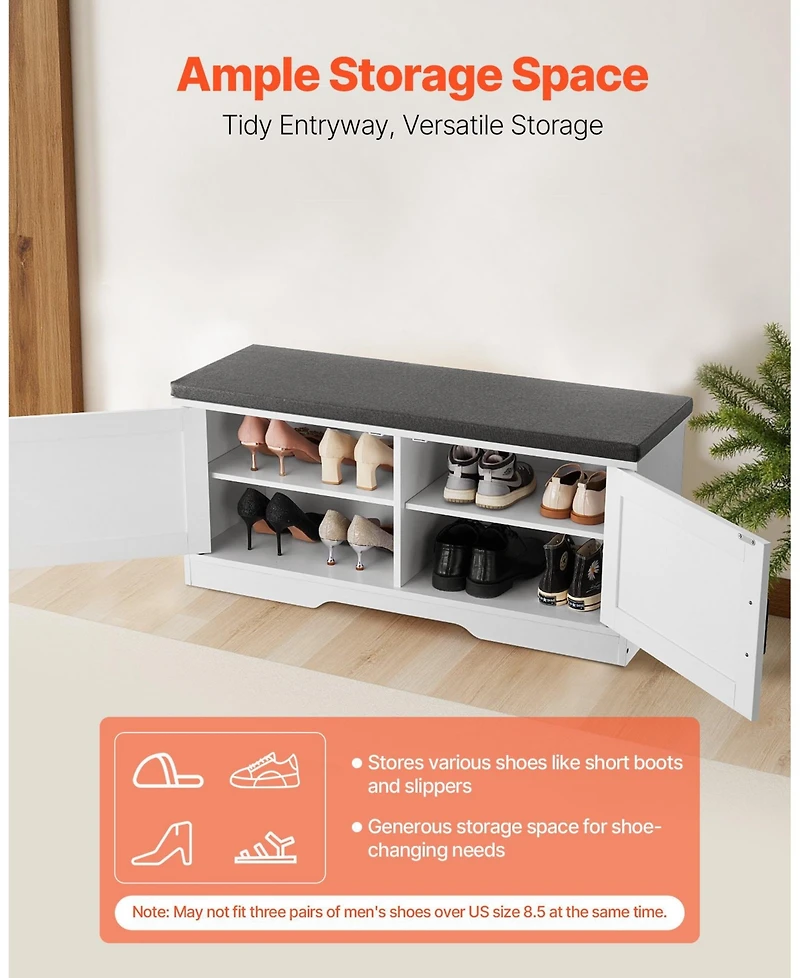 Slickblue Wooden Shoe Rack Bench with Padded Seat and Adjustable Shelf for Entryway