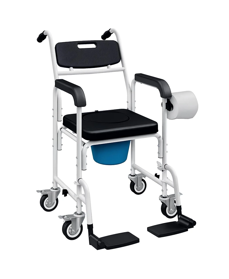 Shower Chair with Wheels, Bedside Commode Wheelchair for Seniors,