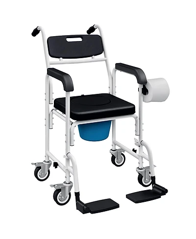Shower Chair with Wheels, Bedside Commode Wheelchair for Seniors,