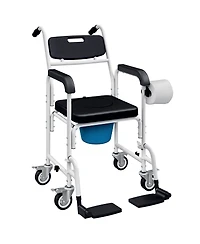Shower Chair with Wheels, Bedside Commode Wheelchair for Seniors,
