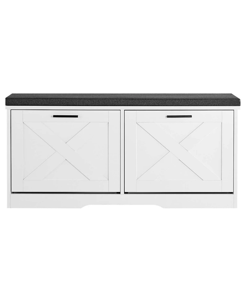 Slickblue 1-Pc Wooden Shoe Rack Bench – Padded Seat & Flip Drawer Storage Organizer