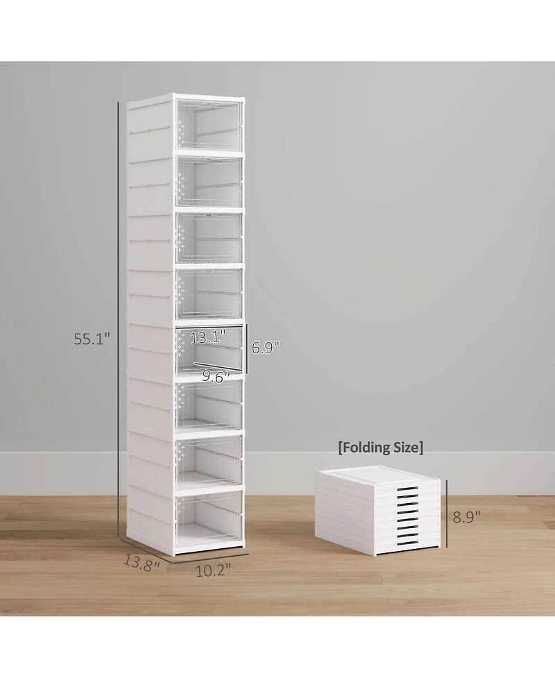 Homcom 8 Pack Foldable Shoe Boxes Stackable Shoe Organizer Fit Size 10