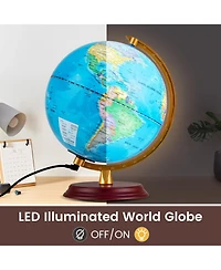Mecale 8 Inch Illuminated World Globe Night Light up Globe Lamp with Wooden Stand and Hd Map