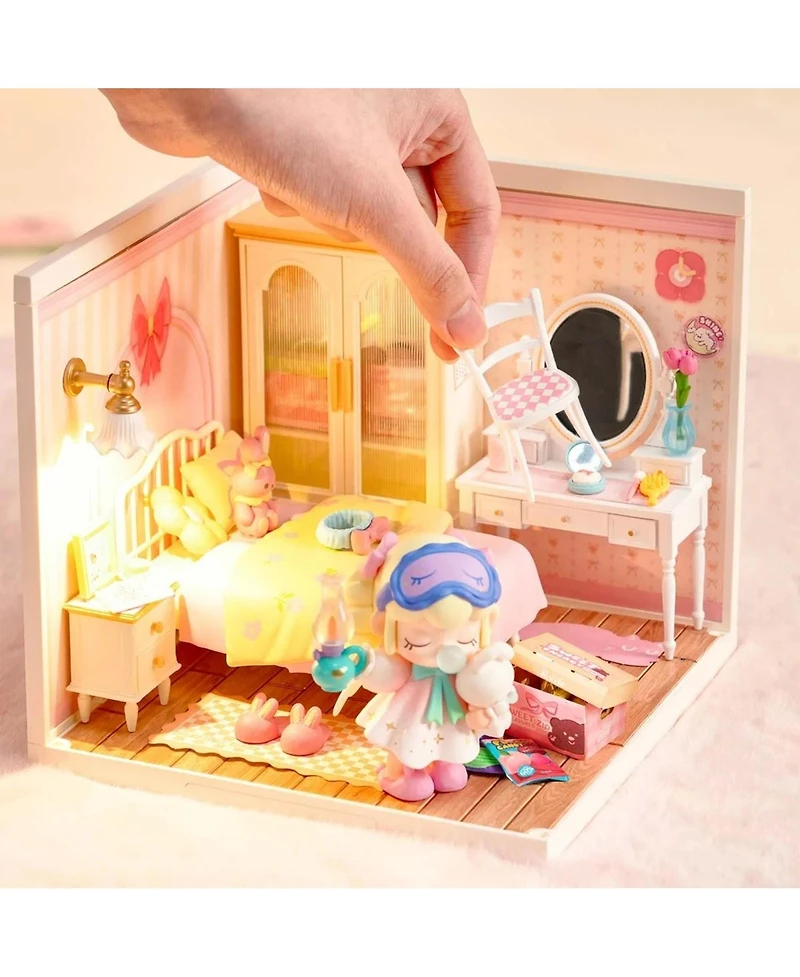 Robotime 3D Puzzles Diy Miniature Dollhouse Super Creator Pink Bedroom Craft Kit Plastic Building Set for Kid Girl Pink
