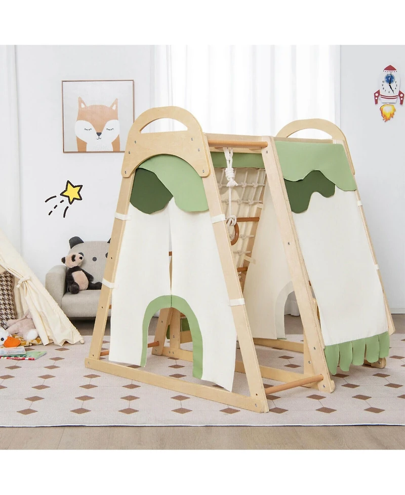 Sugift 6-in-1 Wooden Kids Jungle Gym Playset with Slide Climbing Net-Natural