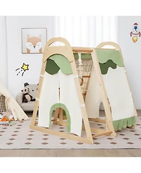 Sugift 6-in-1 Wooden Kids Jungle Gym Playset with Slide Climbing Net-Natural