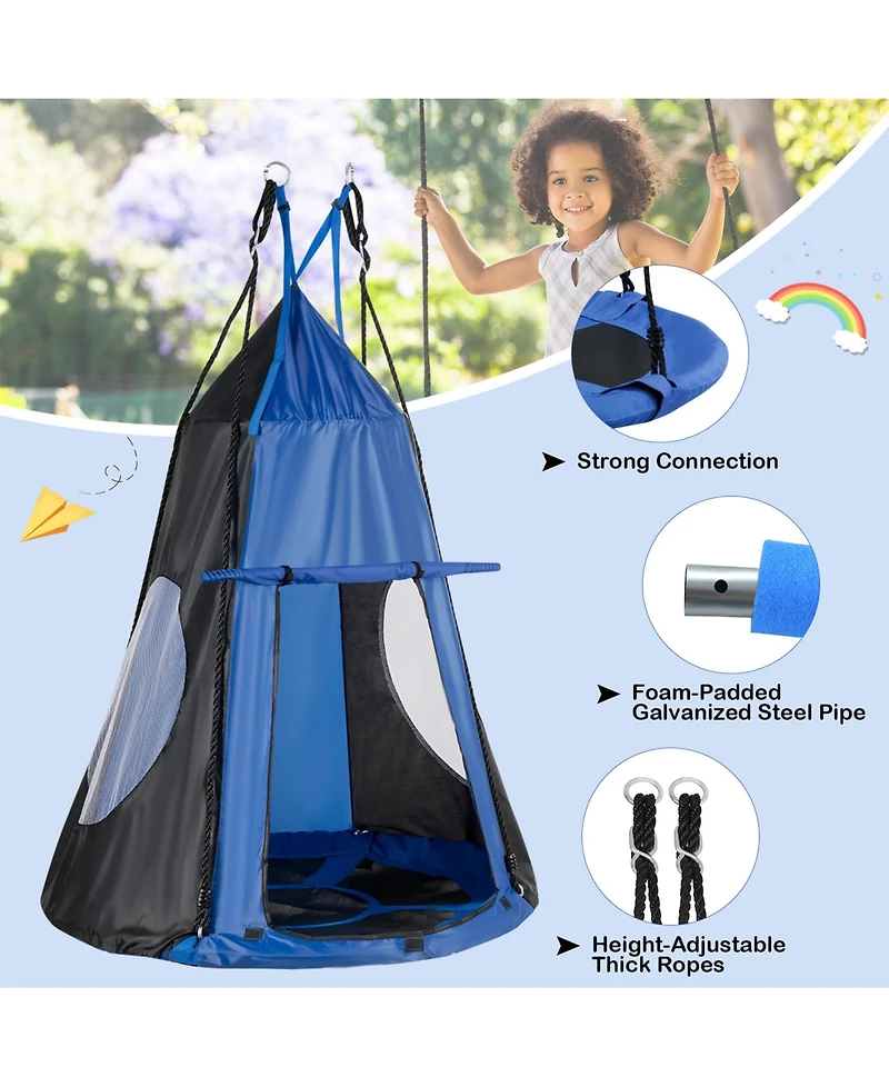 Sugift 2-in-1 40 Inch Kids Hanging Chair Detachable Swing Tent Set-Blue