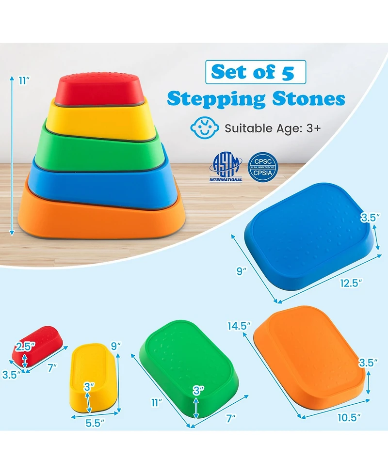Stepping Stone for Kids 5Pcs Non-Slip Toddler River Stone Set