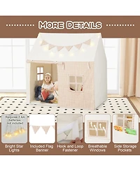 Sugift Kids Play Tent Large Playhouse with Padded Mat and 2 Breathable Windows-Beige