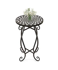 Sugift Small Plant Stand With Weather Resistant Ceramic Tile Tabletop.