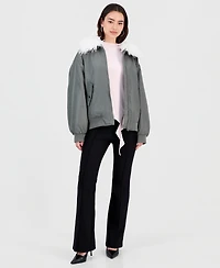 Bar Iii Women's Faux-Fur-Trim Bomber Jacket, Macy's Exclusive