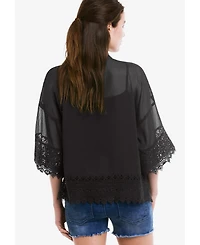 ellos Plus Sheer Lace Trim Kimono Cardigan