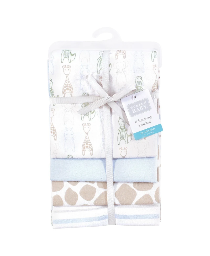 Hudson Baby Cotton Flannel Receiving Blankets 4-Pack, Modern Safari Friends