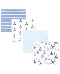 Hudson Baby Cotton Flannel Receiving Blankets 4-Pack, Sunshine And Sailboats , One Size