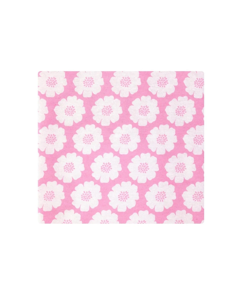 Hudson Baby Infant Girls Cotton Flannel Receiving Blankets 4-Pack, Pink Daisies, One Size