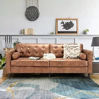 Aecojoy Faux Leather Sofa, 84.2-Inch Mid Century Modern 3-Seater Couch with 2 Bolster Pillows