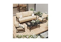 Aecojoy Outdoor Patio Furniture Set with Rocking Chair, 4 Piece Rattan Conversation Bistro Set with Coffee Table