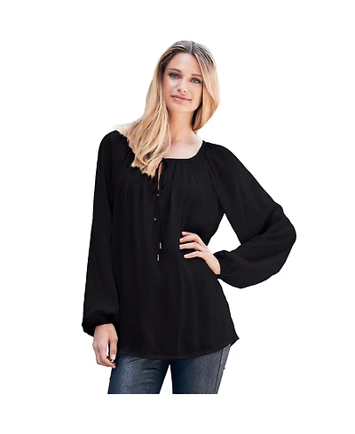 ellos Women's Tie Neck Peasant Tunic