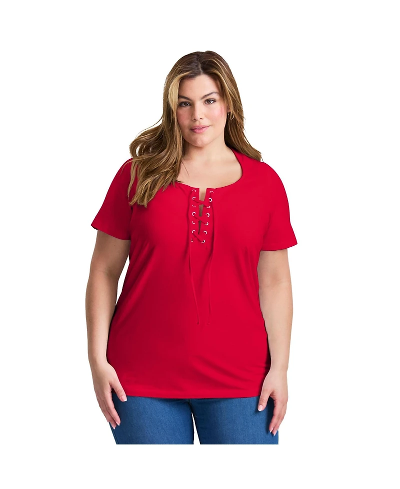 Avenue Women's Plus Lacing Detail Tunic Tee
