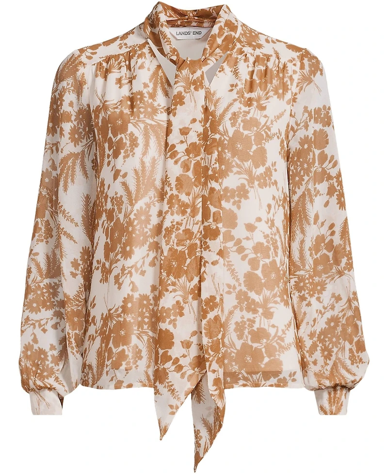 Lands' End Women's Chiffon Removable Tie Neck Blouse