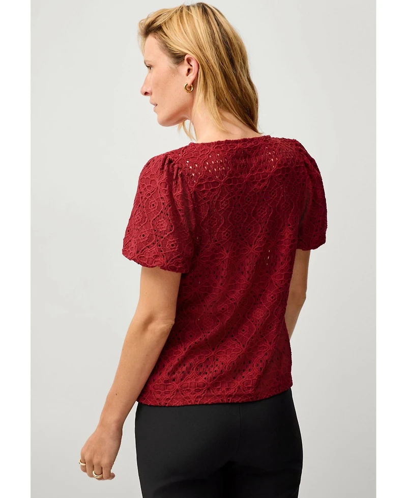 ellos Women's Short Puff Sleeve Lace Tee